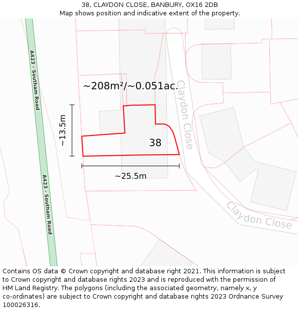 38, CLAYDON CLOSE, BANBURY, OX16 2DB: Plot and title map