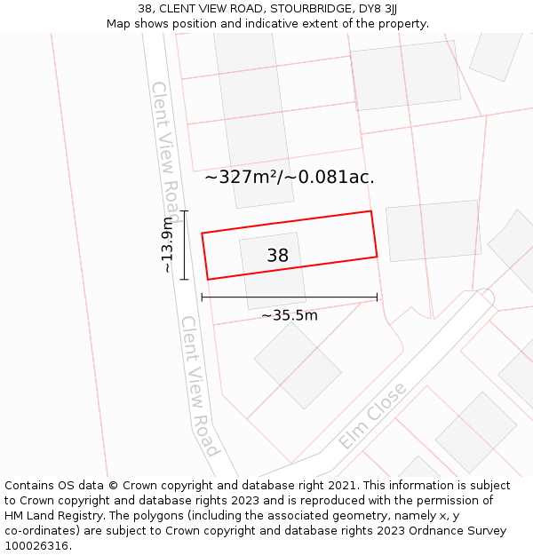 38, CLENT VIEW ROAD, STOURBRIDGE, DY8 3JJ: Plot and title map