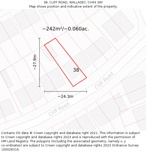 38, CLIFF ROAD, WALLASEY, CH44 3AY: Plot and title map