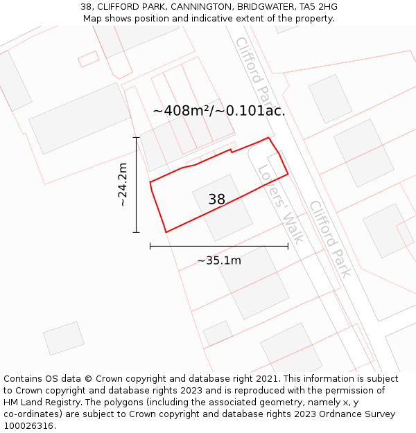 38, CLIFFORD PARK, CANNINGTON, BRIDGWATER, TA5 2HG: Plot and title map