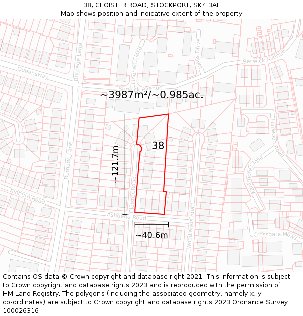 38, CLOISTER ROAD, STOCKPORT, SK4 3AE: Plot and title map