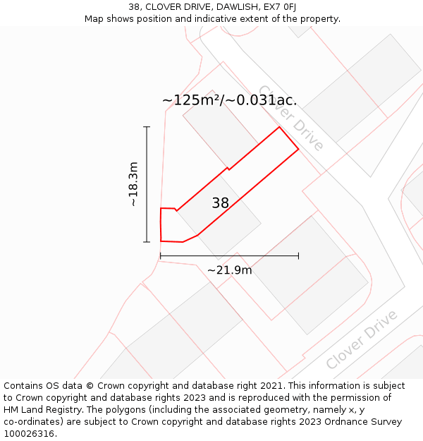 38, CLOVER DRIVE, DAWLISH, EX7 0FJ: Plot and title map