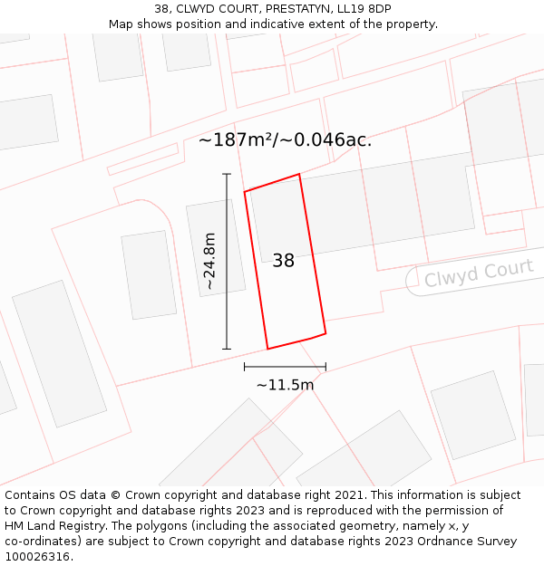 38, CLWYD COURT, PRESTATYN, LL19 8DP: Plot and title map