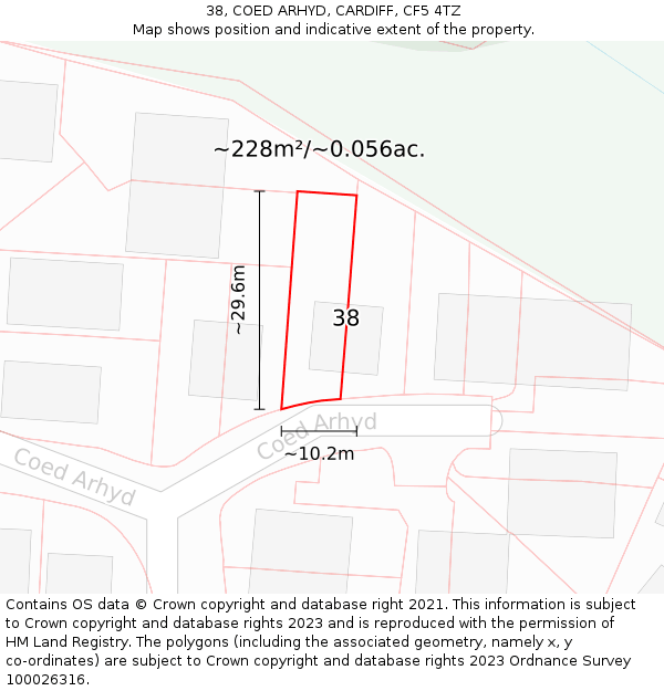 38, COED ARHYD, CARDIFF, CF5 4TZ: Plot and title map