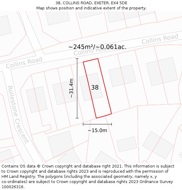 38, COLLINS ROAD, EXETER, EX4 5DE: Plot and title map