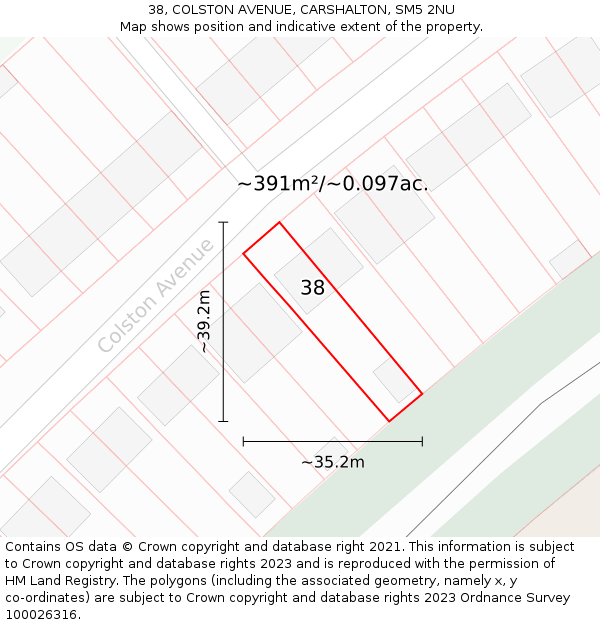 38, COLSTON AVENUE, CARSHALTON, SM5 2NU: Plot and title map