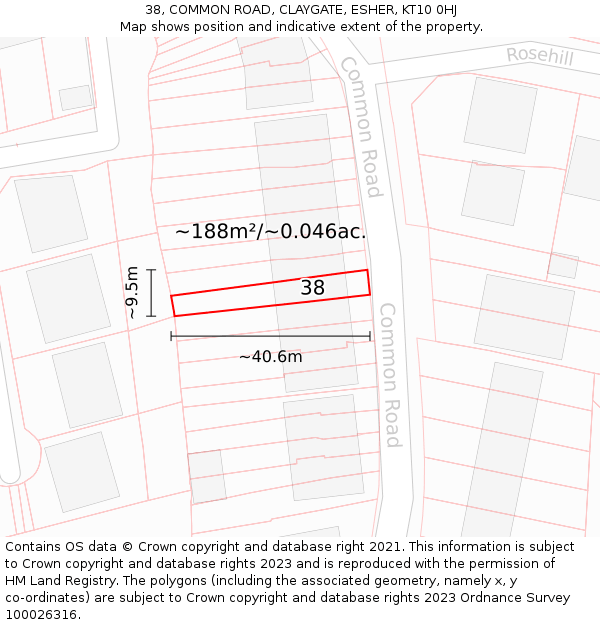 38, COMMON ROAD, CLAYGATE, ESHER, KT10 0HJ: Plot and title map