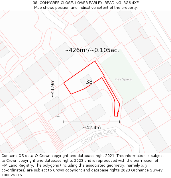 38, CONYGREE CLOSE, LOWER EARLEY, READING, RG6 4XE: Plot and title map