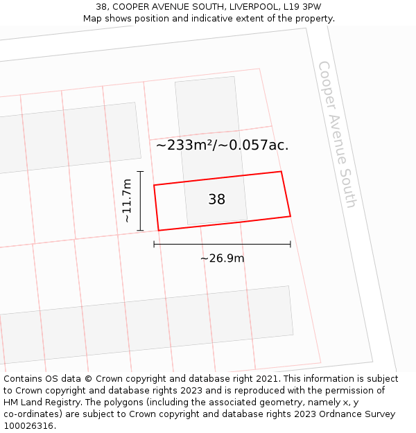 38, COOPER AVENUE SOUTH, LIVERPOOL, L19 3PW: Plot and title map