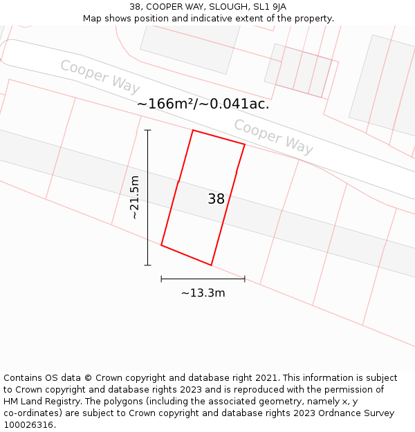 38, COOPER WAY, SLOUGH, SL1 9JA: Plot and title map