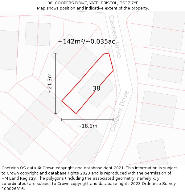 38, COOPERS DRIVE, YATE, BRISTOL, BS37 7YF: Plot and title map
