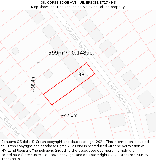 38, COPSE EDGE AVENUE, EPSOM, KT17 4HS: Plot and title map