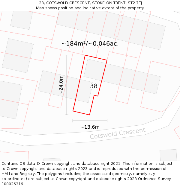 38, COTSWOLD CRESCENT, STOKE-ON-TRENT, ST2 7EJ: Plot and title map