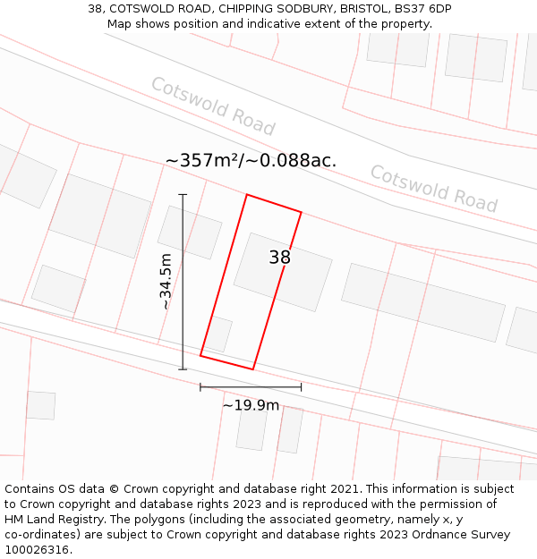 38, COTSWOLD ROAD, CHIPPING SODBURY, BRISTOL, BS37 6DP: Plot and title map