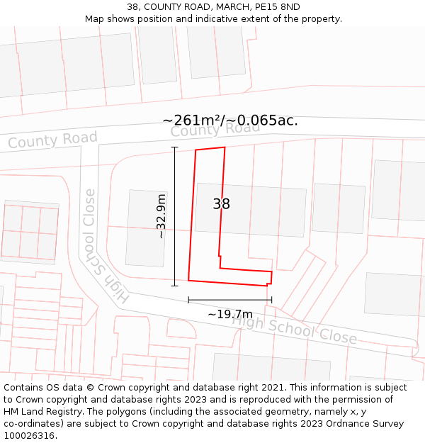 38, COUNTY ROAD, MARCH, PE15 8ND: Plot and title map