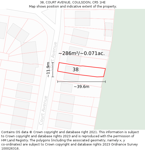 38, COURT AVENUE, COULSDON, CR5 1HE: Plot and title map