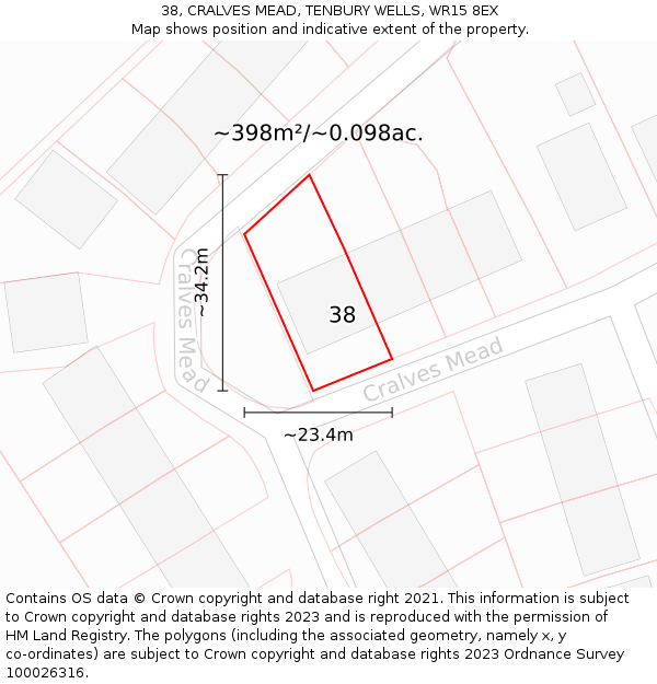 38, CRALVES MEAD, TENBURY WELLS, WR15 8EX: Plot and title map