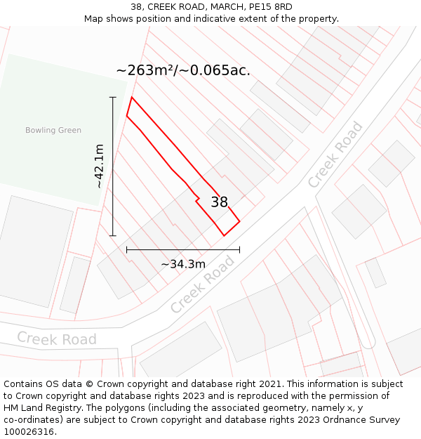 38, CREEK ROAD, MARCH, PE15 8RD: Plot and title map