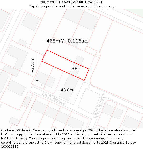 38, CROFT TERRACE, PENRITH, CA11 7RT: Plot and title map