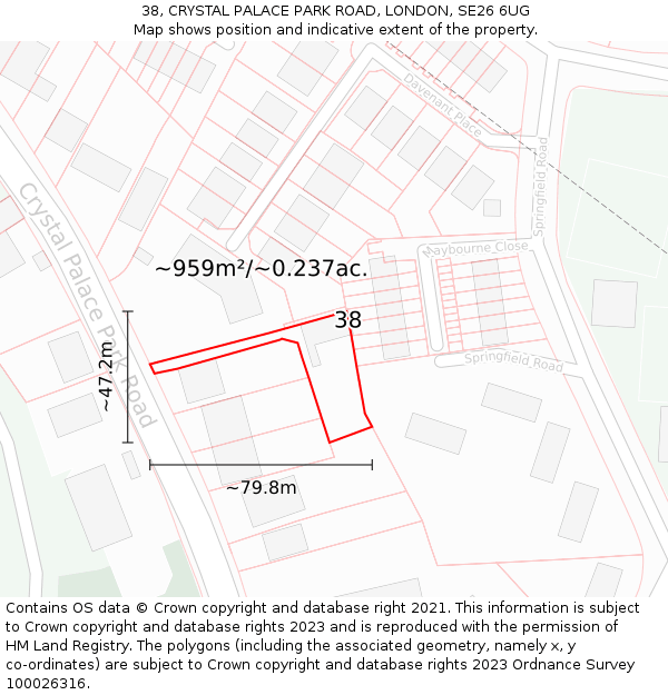 38, CRYSTAL PALACE PARK ROAD, LONDON, SE26 6UG: Plot and title map