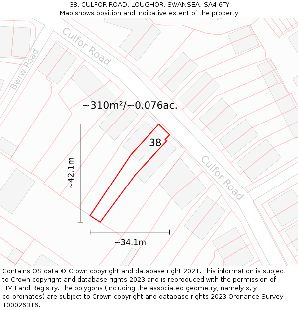 38, CULFOR ROAD, LOUGHOR, SWANSEA, SA4 6TY: Plot and title map