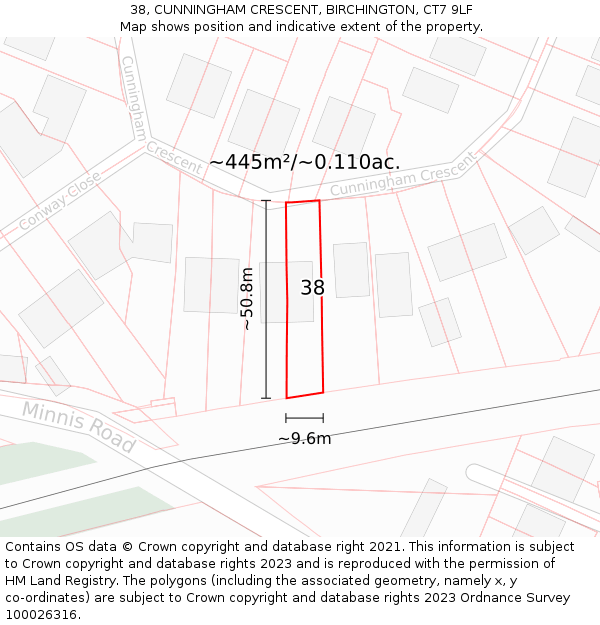 38, CUNNINGHAM CRESCENT, BIRCHINGTON, CT7 9LF: Plot and title map