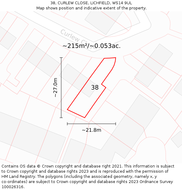38, CURLEW CLOSE, LICHFIELD, WS14 9UL: Plot and title map