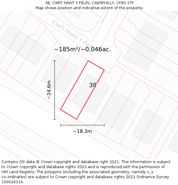 38, CWRT NANT Y FELIN, CAERPHILLY, CF83 1TP: Plot and title map