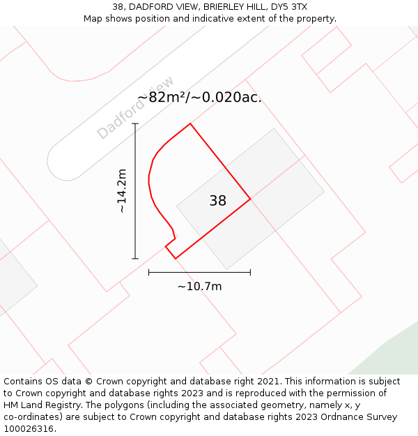 38, DADFORD VIEW, BRIERLEY HILL, DY5 3TX: Plot and title map