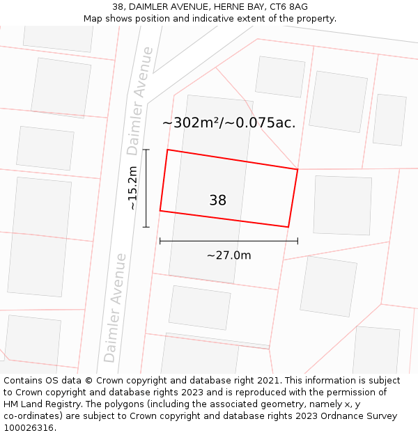 38, DAIMLER AVENUE, HERNE BAY, CT6 8AG: Plot and title map