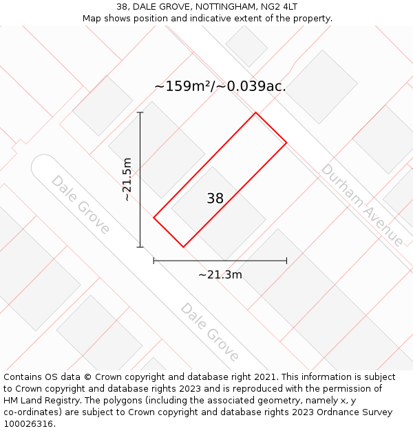 38, DALE GROVE, NOTTINGHAM, NG2 4LT: Plot and title map