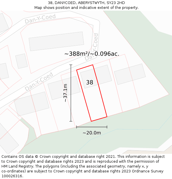 38, DANYCOED, ABERYSTWYTH, SY23 2HD: Plot and title map