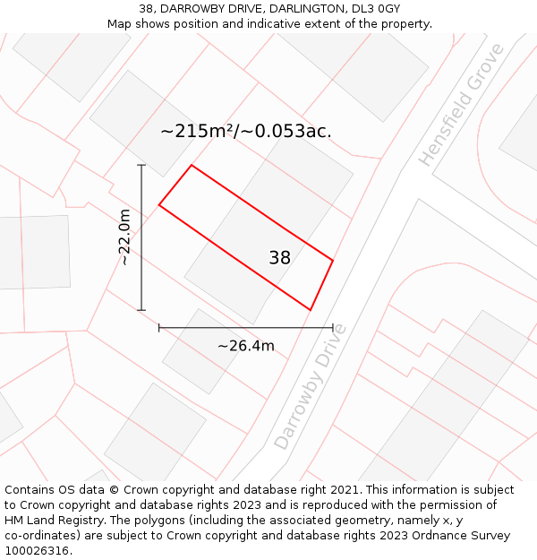 38, DARROWBY DRIVE, DARLINGTON, DL3 0GY: Plot and title map