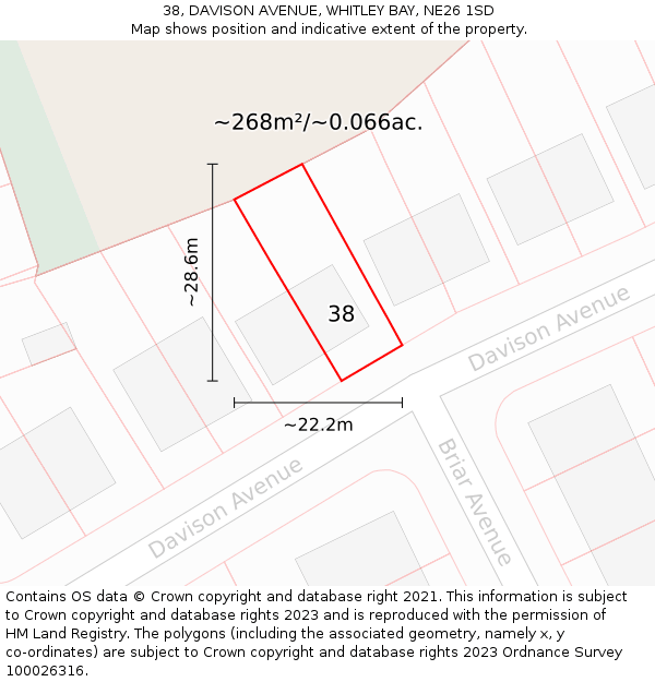 38, DAVISON AVENUE, WHITLEY BAY, NE26 1SD: Plot and title map