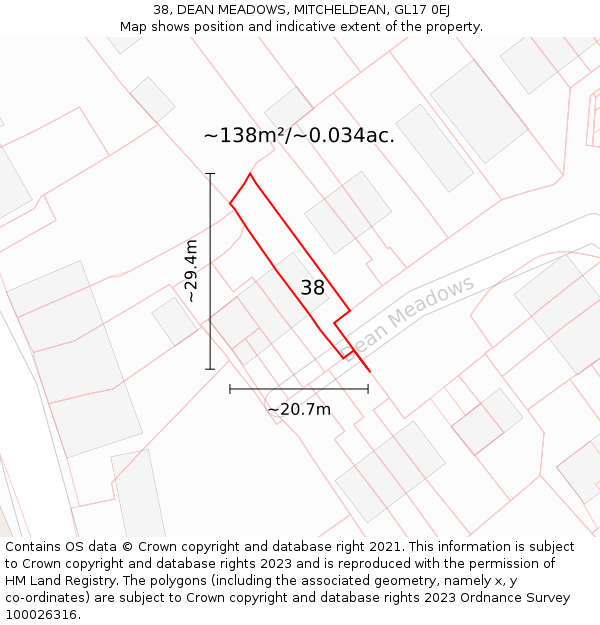 38, DEAN MEADOWS, MITCHELDEAN, GL17 0EJ: Plot and title map