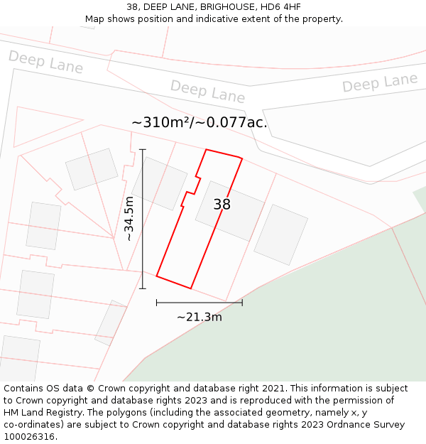 38, DEEP LANE, BRIGHOUSE, HD6 4HF: Plot and title map