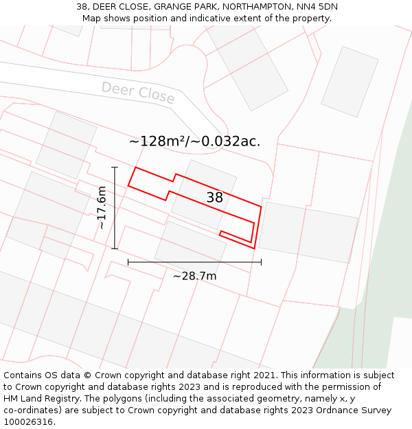 38, DEER CLOSE, GRANGE PARK, NORTHAMPTON, NN4 5DN: Plot and title map