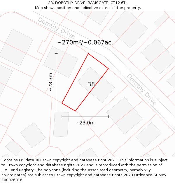 38, DOROTHY DRIVE, RAMSGATE, CT12 6TL: Plot and title map