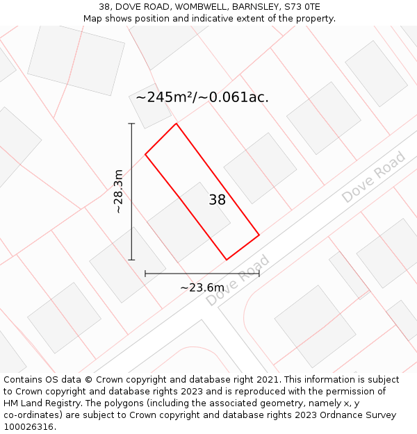 38, DOVE ROAD, WOMBWELL, BARNSLEY, S73 0TE: Plot and title map