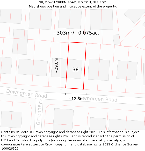 38, DOWN GREEN ROAD, BOLTON, BL2 3QD: Plot and title map