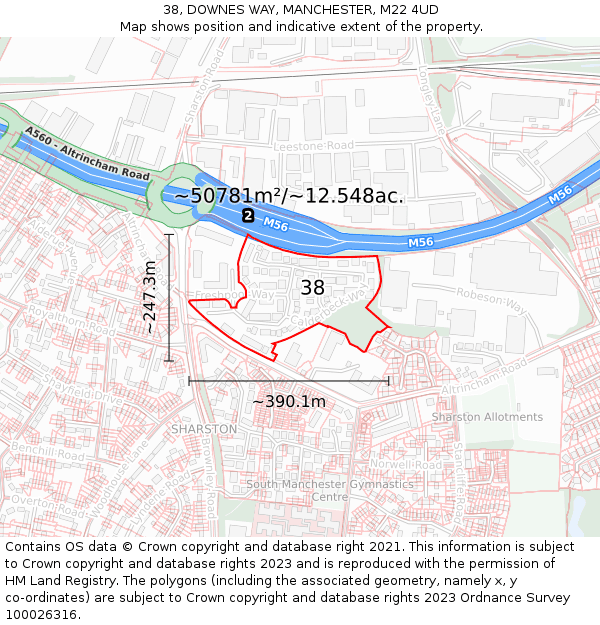 38, DOWNES WAY, MANCHESTER, M22 4UD: Plot and title map