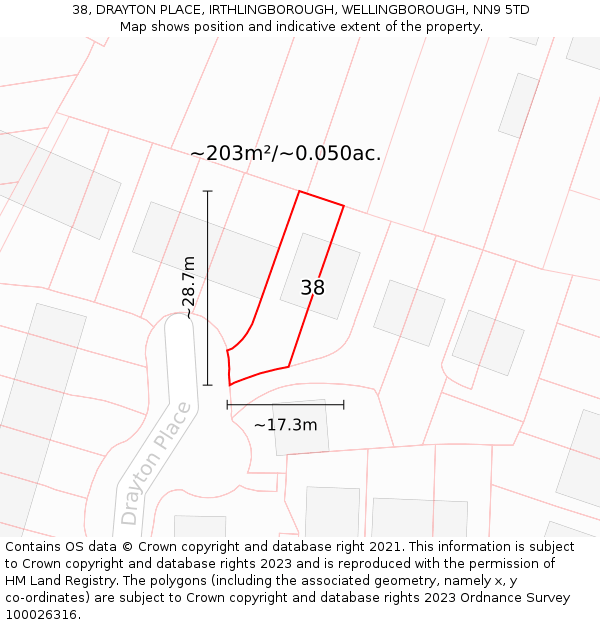 38, DRAYTON PLACE, IRTHLINGBOROUGH, WELLINGBOROUGH, NN9 5TD: Plot and title map