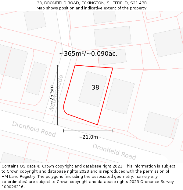 38, DRONFIELD ROAD, ECKINGTON, SHEFFIELD, S21 4BR: Plot and title map