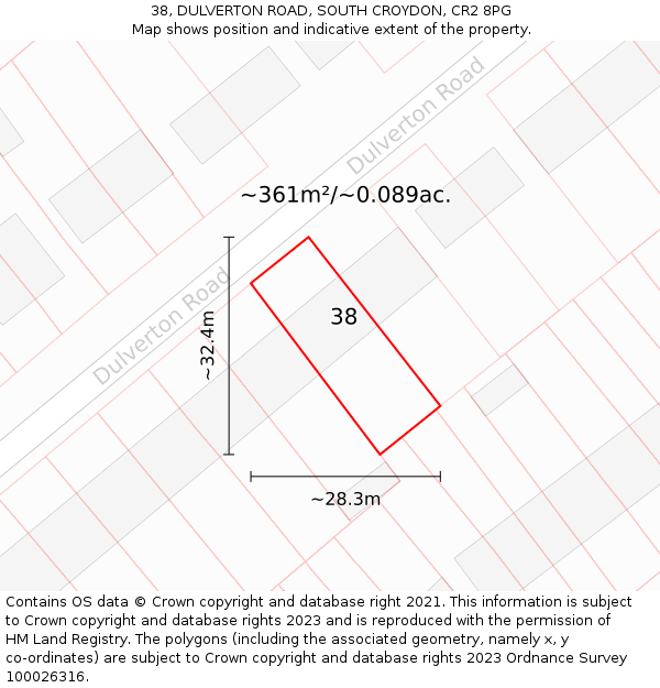 38, DULVERTON ROAD, SOUTH CROYDON, CR2 8PG: Plot and title map