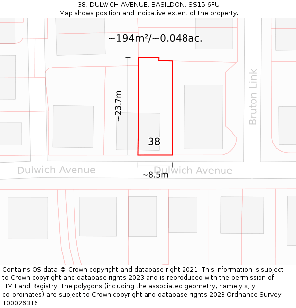 38, DULWICH AVENUE, BASILDON, SS15 6FU: Plot and title map