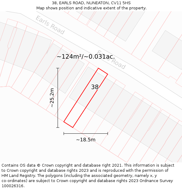 38, EARLS ROAD, NUNEATON, CV11 5HS: Plot and title map