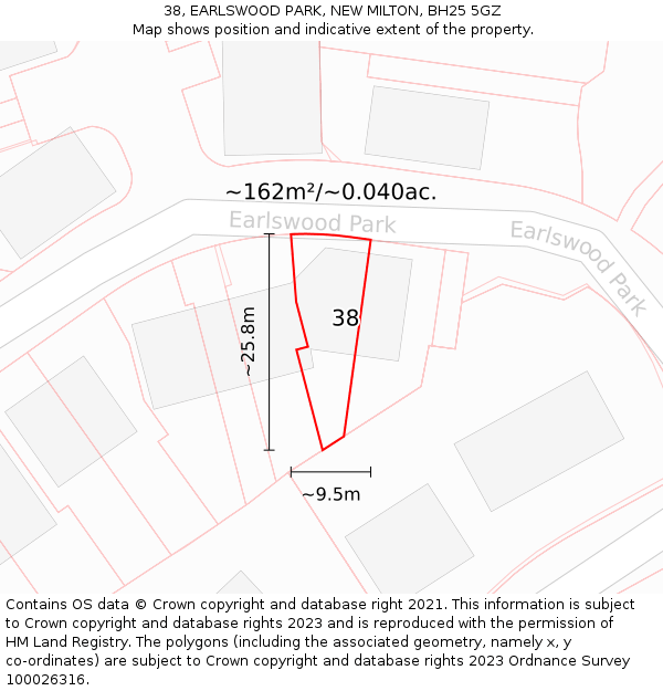 38, EARLSWOOD PARK, NEW MILTON, BH25 5GZ: Plot and title map