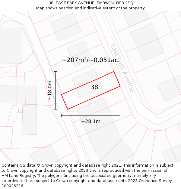 38, EAST PARK AVENUE, DARWEN, BB3 2SQ: Plot and title map