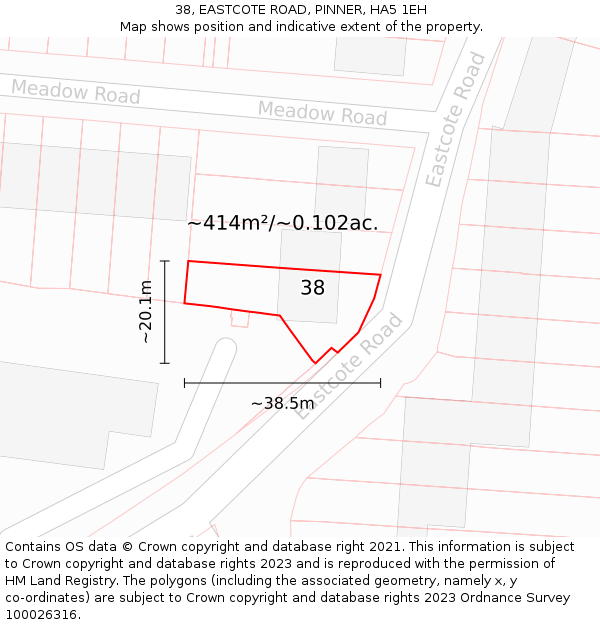 38, EASTCOTE ROAD, PINNER, HA5 1EH: Plot and title map