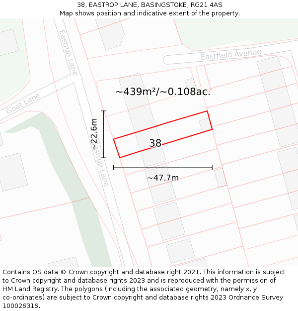 38, EASTROP LANE, BASINGSTOKE, RG21 4AS: Plot and title map